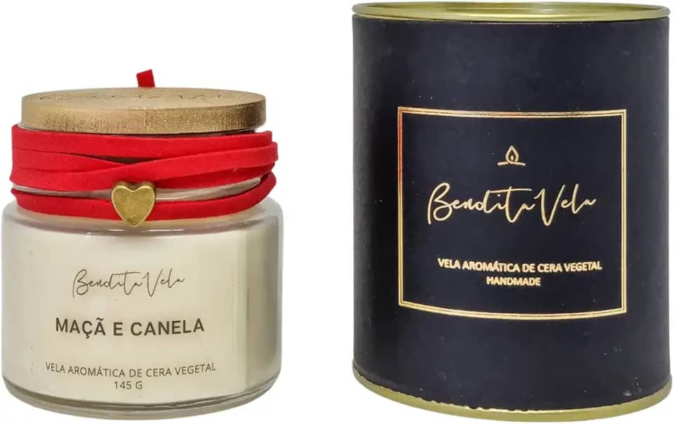 Vela perfumada de cera vegetal Maçã e Canela Bendita Vela