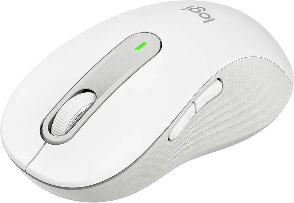 Mouse Sem Fio Logitech Signature M650 L com Design de Tamanho Padrão, Clique Silencioso, Botões Laterais Personalizáveis, Conexão USB e Bluetooth - Branco