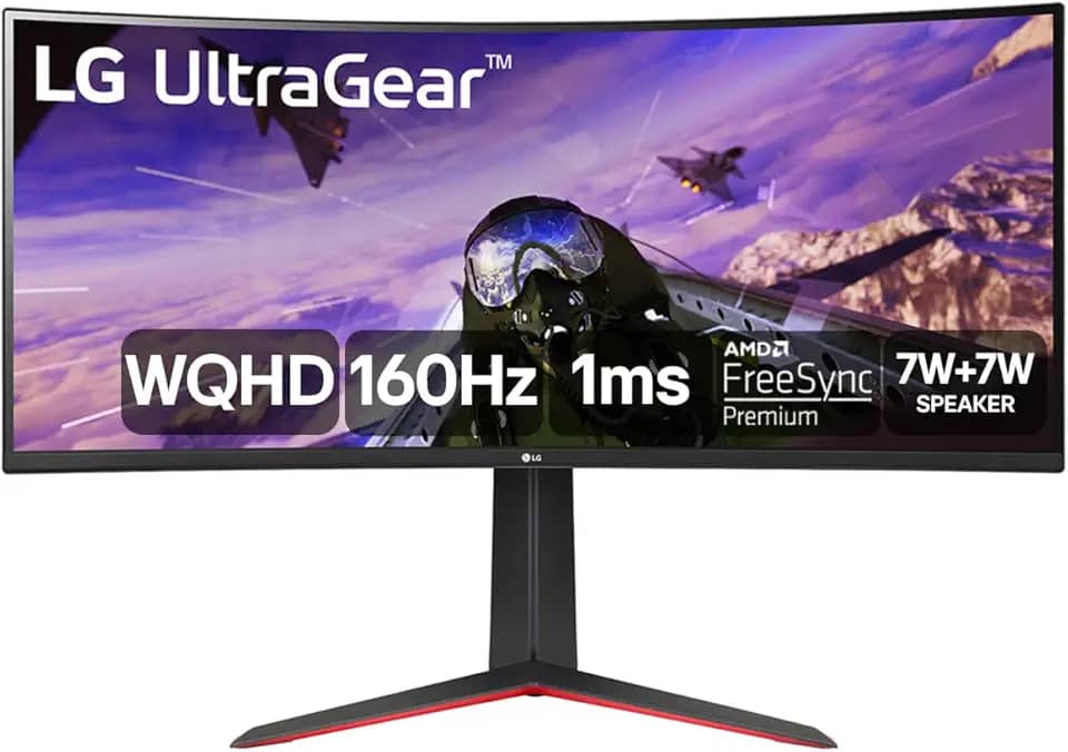 Monitor GamerLG UltragearCurvo –Tela VAde 34”, 2K WQHD 3440 x 1440, UltraWide™ (formato 21:9), 160Hz, 1ms (MBR), AMD FreeSyncPremium –34GP63A-B