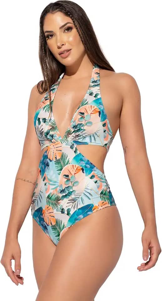 Maiô Engana Mamãe Decote Cavado Estampado Hot Pants MVB Modas