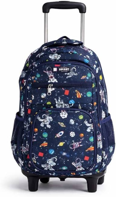 Mochila Infantil de Rodinhas 2x1 Carrinho Removível Modelos Astronauta Juvenil Reforçada Menino