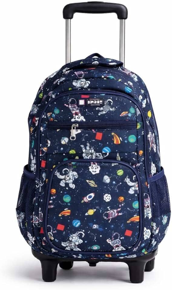Mochila Infantil de Rodinhas 2x1 Carrinho Removível Modelos Astronauta Juvenil Reforçada Menino