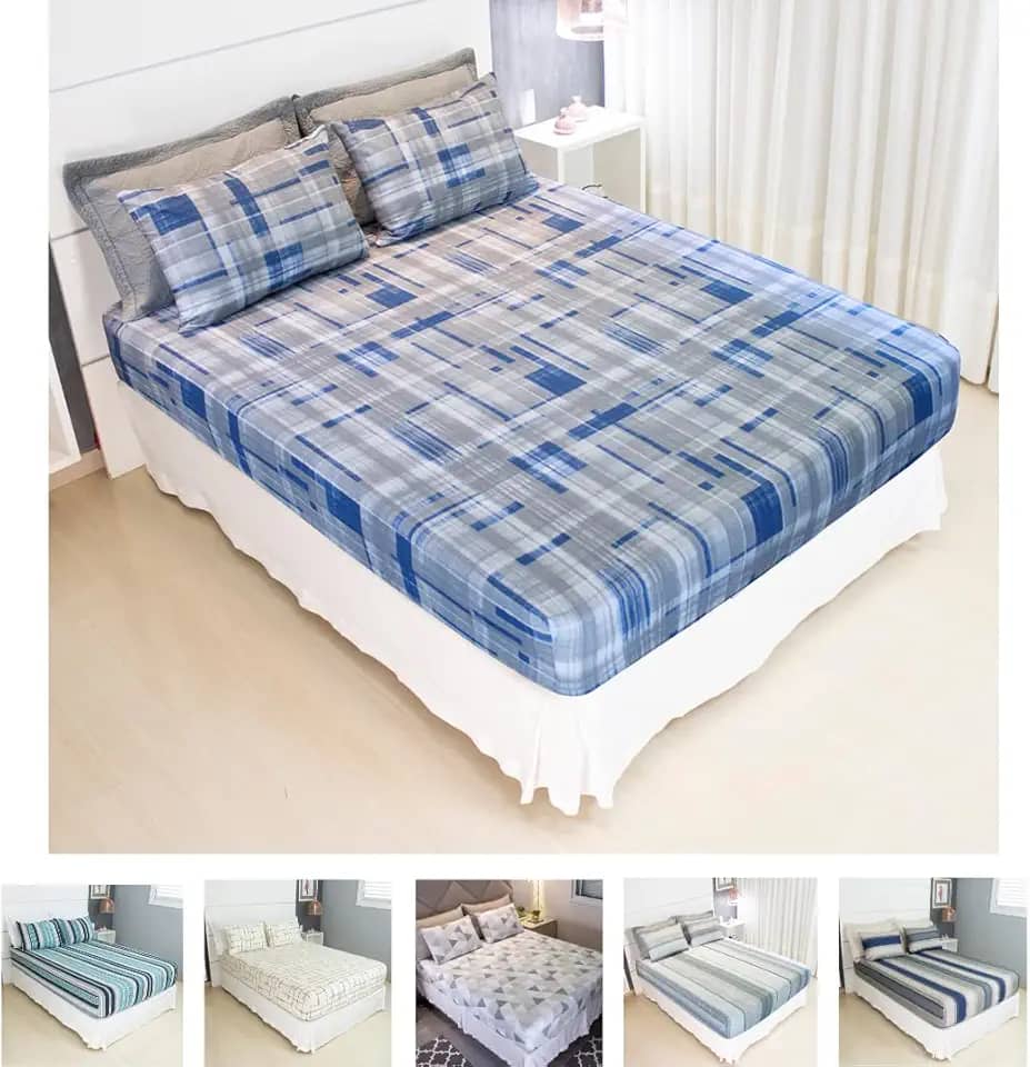 Jogo de Lençol Cama Queen Pérola Estampado 3 Peças COZZILAR 100% Algodão com Elástico e Toque Macio (Modelo 11)