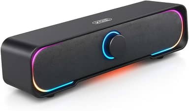 Caixa de Som Gamer Knup com Fio LED RGB – Soundbar PC USB Estéreo, Som TV Soundbar para Computador, Notebook e Televisão, Áudio Potente, Design Moderno e Compatibilidade Universal