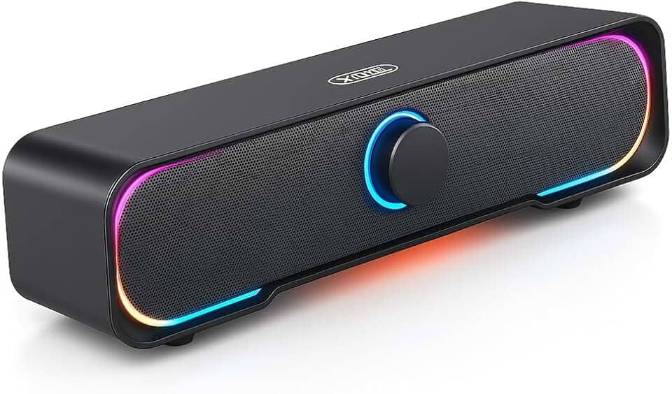 Caixa de Som Gamer Knup com Fio LED RGB – Soundbar PC USB Estéreo, Som TV Soundbar para Computador, Notebook e Televisão, Áudio Potente, Design Moderno e Compatibilidade Universal