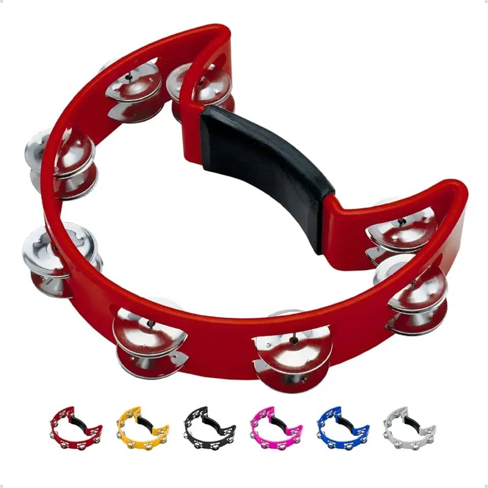 Pandeiro Meia Lua Profissional Pandeirola de Mão Colorida Instrumento Percussão Musical Em ABS (Vermelho)