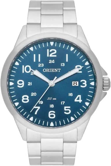 Relógio Masculino Orient Aço Inoxidável Prata Mostrador Azul Analógico Resistente a Água Original Mbss1380 D2sx