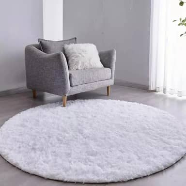 Tapete Sala Felpudo Peludo Branco Redondo 60 Cm