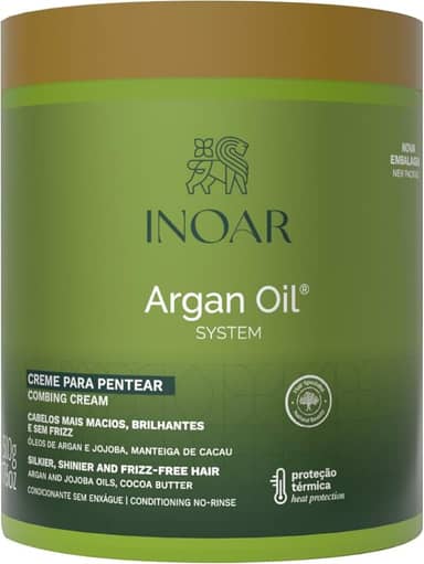 Inoar, Argan Oil, Creme para Pentear Finalizador, Hidratação e Antifrizz, Óleo de Argan, Jojoba e Manteiga de Cacau, Para Todos os Tipos de Cabelos, 500g