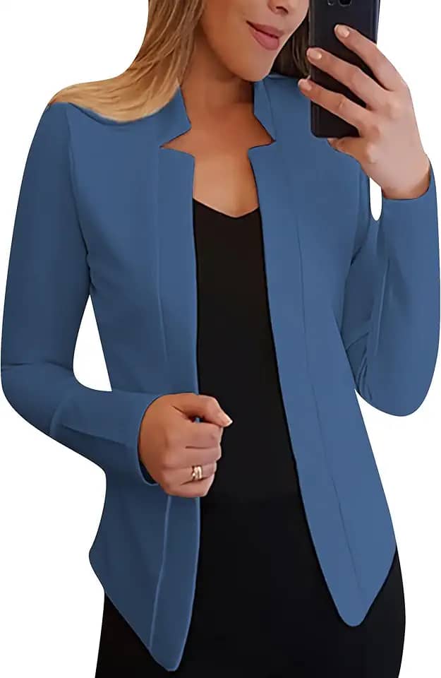 Blazer feminino com frente aberta para trabalho, casual, manga comprida, para escritório, cardigãs curtos
