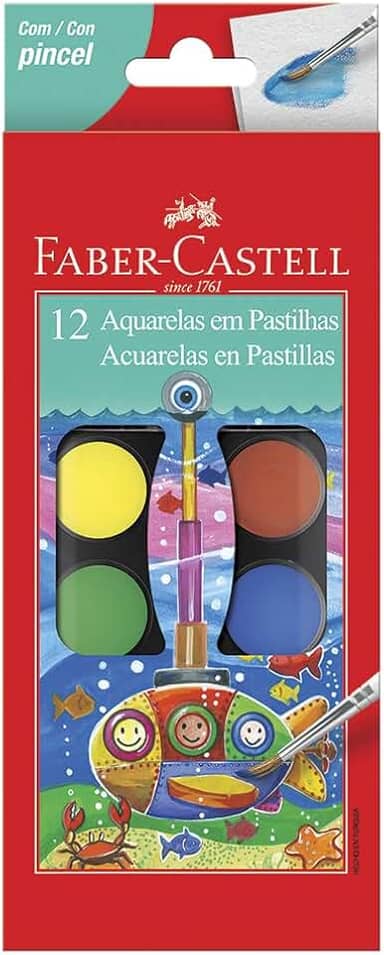 Pastilha de Aquarela Estojo com 12 Cores, Faber-Castell, 19.0012, Multicor