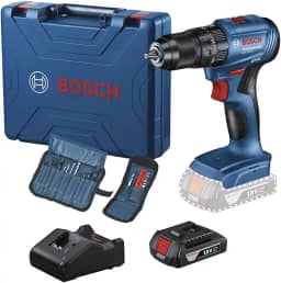 Parafusadeira e Furadeira de Impacto 1/2' Motor Brushless com 1 Bateria 18V 2Ah, Carregador Bivolt, Maleta Plástica e Kit de Acessórios Bosch GSB 185-LI