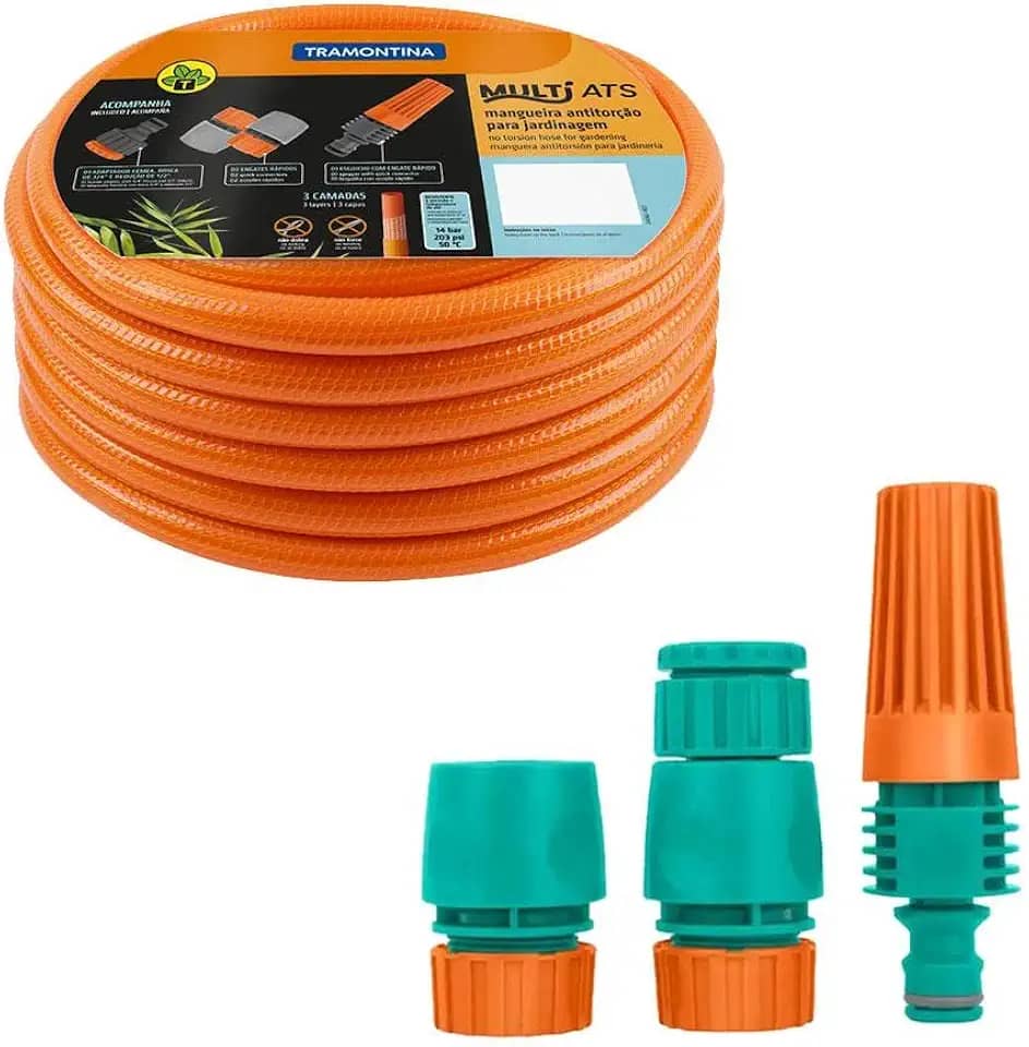 Mangueira Multi Tramontina Antitorção ATS em Pvc C/Engate e Esguicho 20m Laranja