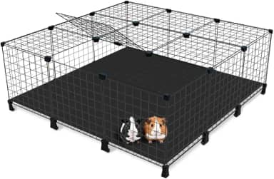 Cercado Gaiola para Porquinho da Índia Coelho 120x120cm com Teto e Forração em Polionda Cercadinho Pet Grande (Cercado Branco e Polionda Preta)