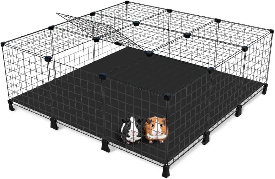 Cercado Gaiola para Porquinho da Índia Coelho 120x120cm com Teto e Forração em Polionda Cercadinho Pet Grande (Cercado Branco e Polionda Preta)