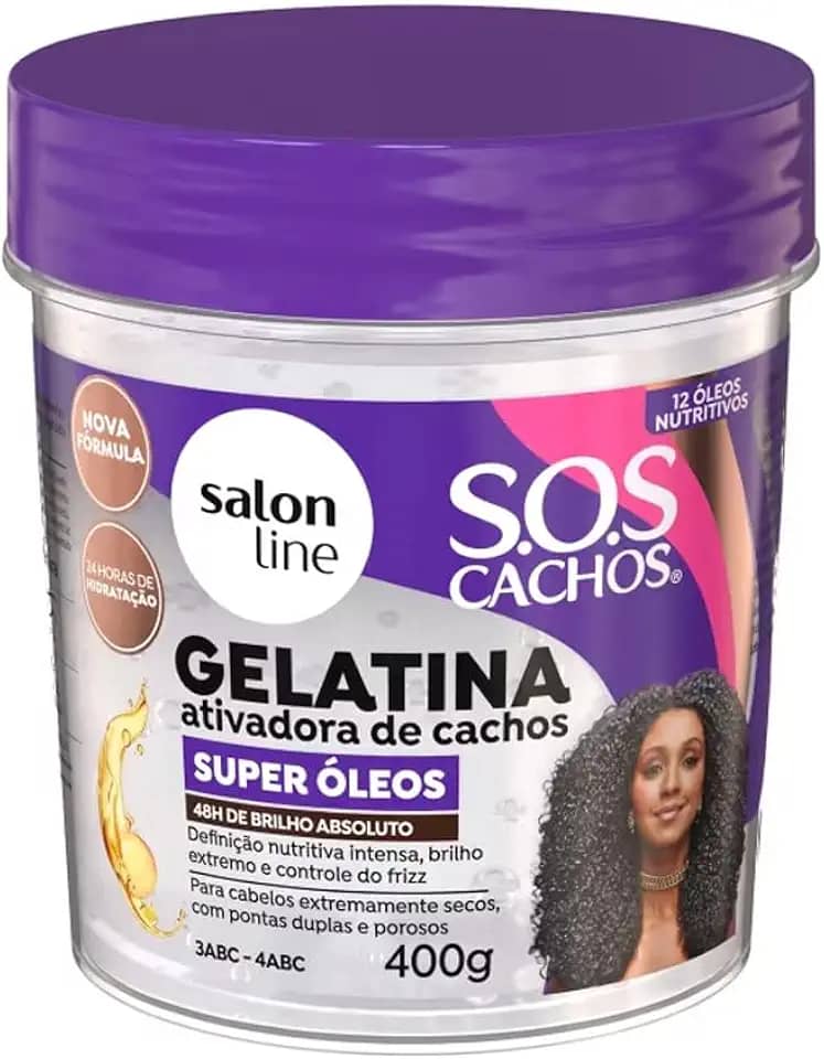 Salon Line, Gelatina Ativadora de Cachos, S.O.S Cachos Super Óleos, Nutrição Extraordinária, Veganos - Para Cabelos Cacheados, 400 g