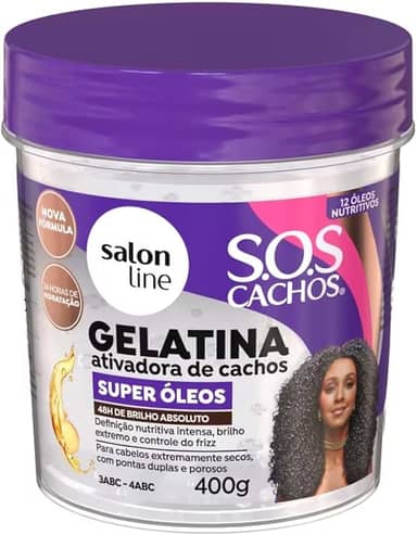 Salon Line, Gelatina Ativadora de Cachos, S.O.S Cachos Super Óleos, Nutrição Extraordinária, Veganos - Para Cabelos Cacheados, 400 g