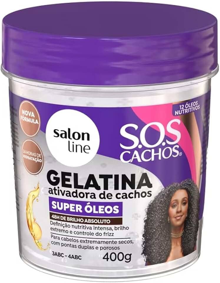 Salon Line, Gelatina Ativadora de Cachos, S.O.S Cachos Super Óleos, Nutrição Extraordinária, Veganos - Para Cabelos Cacheados, 400 g