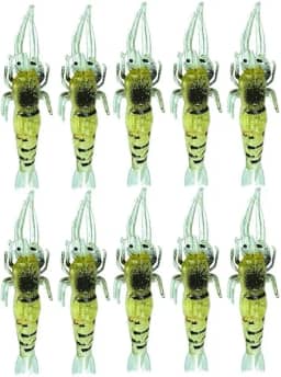 Kit 10 Iscas Camarão Artificial Silicone, 4,5 cm, 1,2g, para Pesca de Corvina, Robalo, Tucunaré