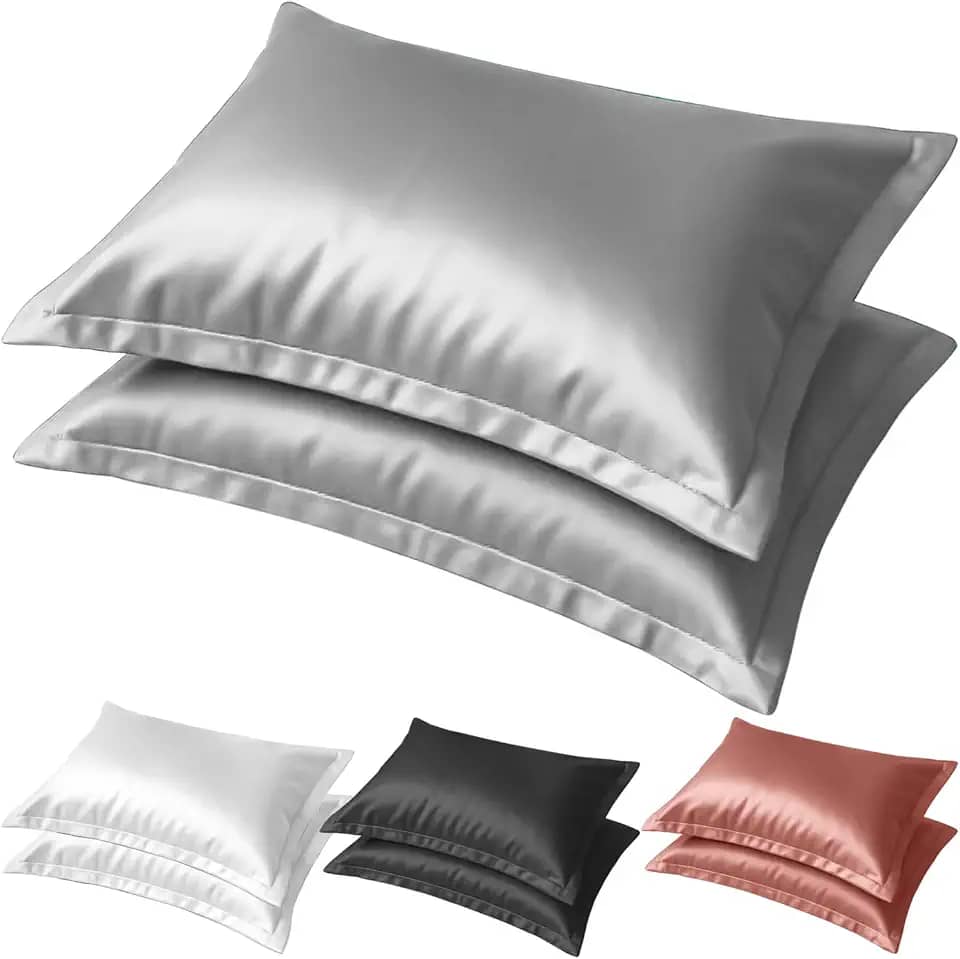 Kit 2 Fronha de Cetim Toque Suave Seda C/ 4 Abas 50x70cm Conforto Capa de Travesseiro Cabelo Antifrizz (Cinza)