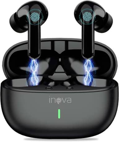 Fone Ouvido Bluetooth, INAVA, IPX5 à Prova D'água e Poeira,com Microfone, Operação por Toque, Bateria Ultralonga de 50 Horas,Fone de Ouvido Esportivo para iOS/Android. (Preto)