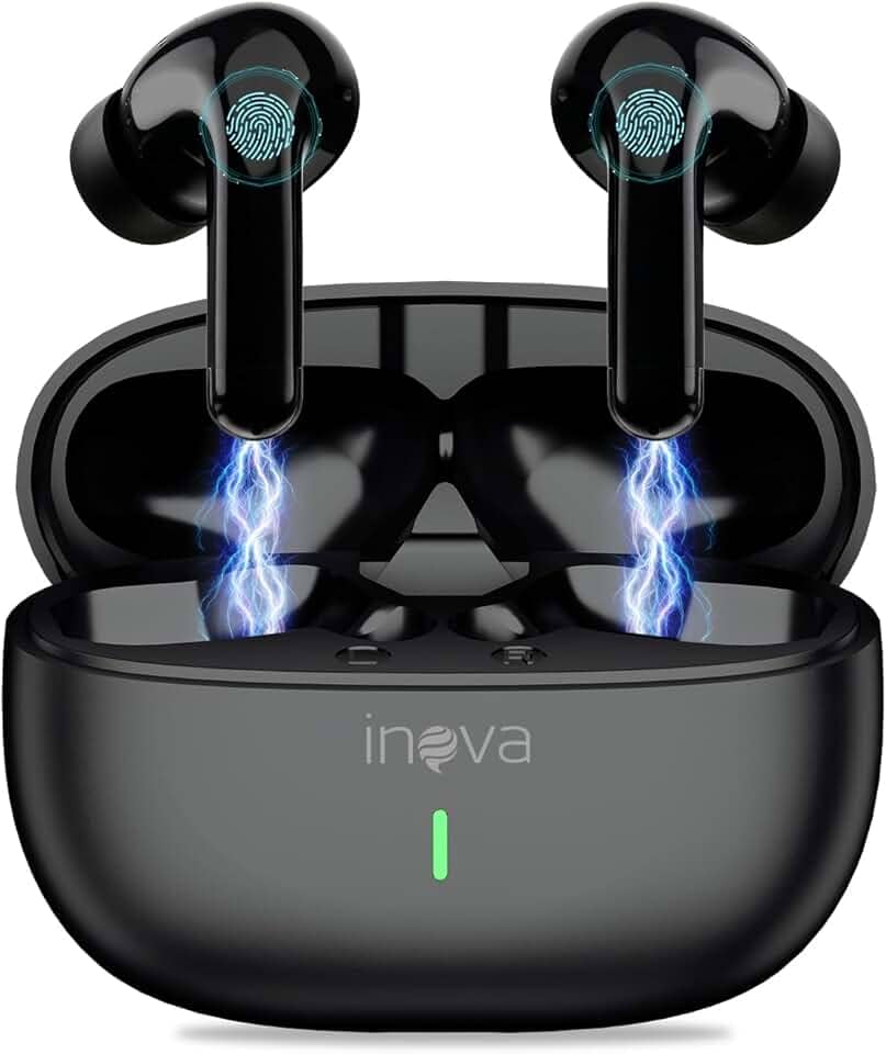 Fone Ouvido Bluetooth, INAVA, IPX5 à Prova D'água e Poeira,com Microfone, Operação por Toque, Bateria Ultralonga de 50 Horas,Fone de Ouvido Esportivo para iOS/Android. (Preto)