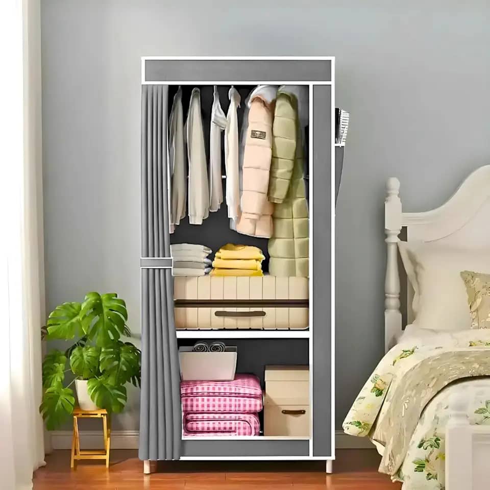 ManiaCompleta - Guarda Roupa Solteiro Dobrável, Armário Organizador, Multiuso para Roupas e Sapatos - Cinza