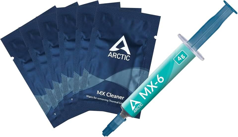 ARCTIC MX-6 (4g + 6 MX Cleaners) - Pasta térmica de desempenho máximo para CPU, consoles, placas gráficas, laptops, condutividade térmica muito alta, longa durabilidade, não condutiva, não capacitiva
