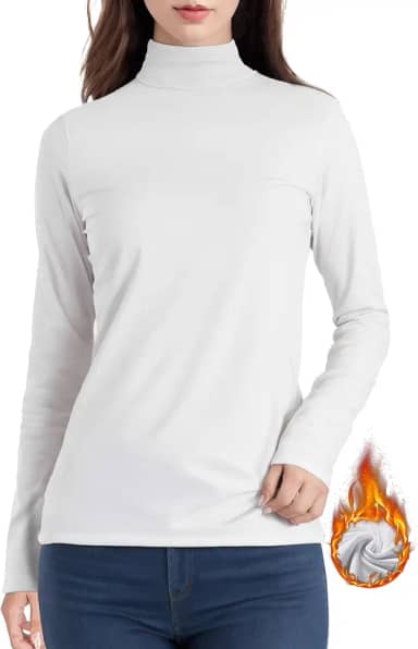 Camisetas térmicas femininas de manga comprida gola rolê com gola redonda para inverno e clima frio