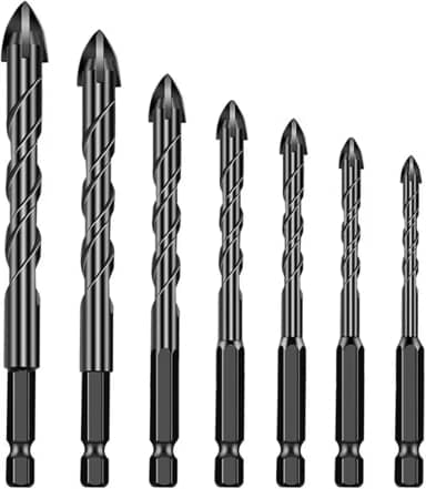 Jogo Brocas Concreto 7 Peças - Broca para Porcelanato, Azulejo, Madeira e Pedra - Metal Duro - 3 a 12mm - Compatível com Todas Furadeiras