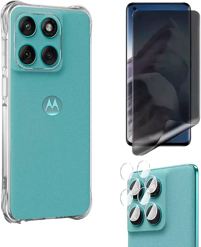 FIT IT Capa Capinha Anti Impactos para Motorola Edge 60 + Película Hidrogel Privacidade + Películas Lente Câmera Transparente (Motorola 60 Edge Fusion)