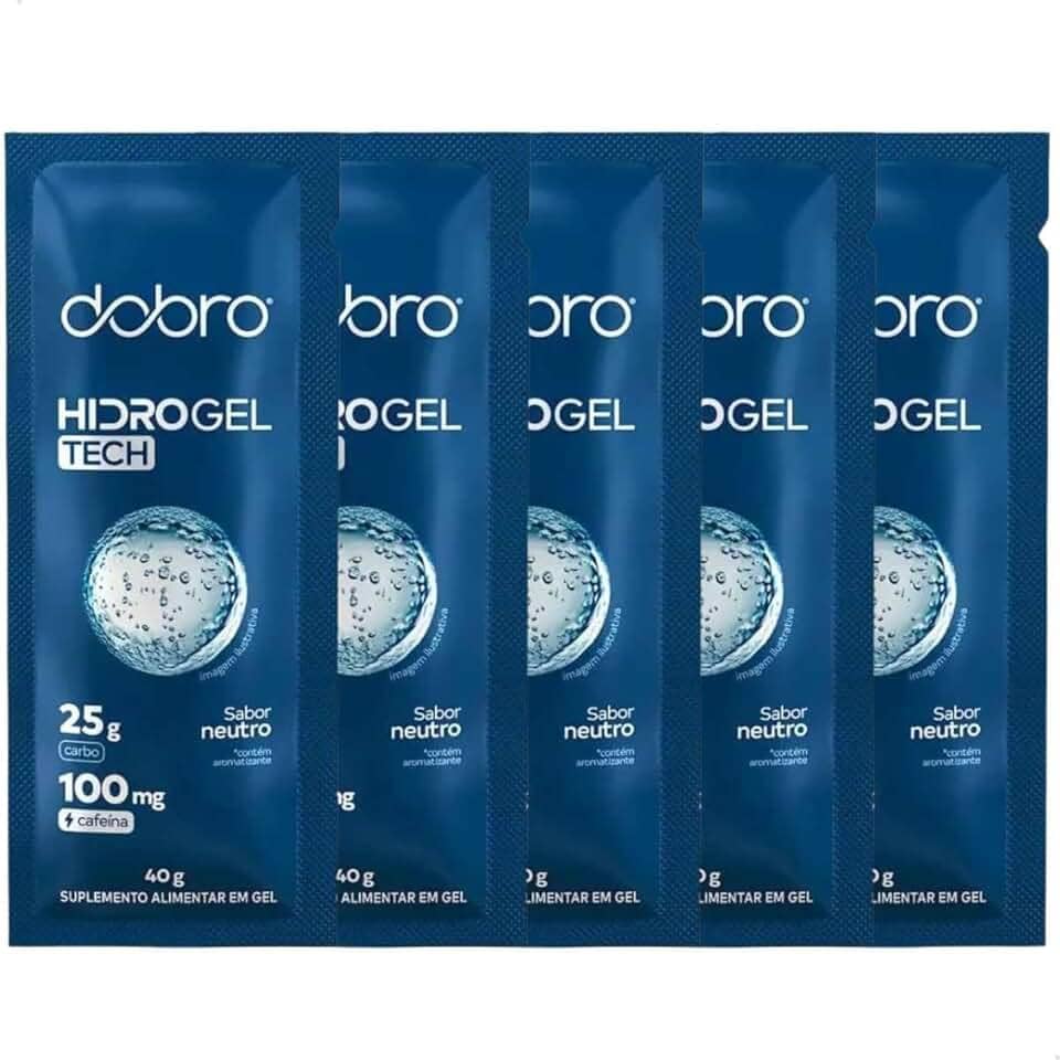 Combo 5x Hidrogel Tech Com Cafeína (100mg) 40g – Suplemento em Gel Sabor Neutro Tecnologia Hidrogel – Energia e Foco para Corrida e Ciclismo (Vegano)
