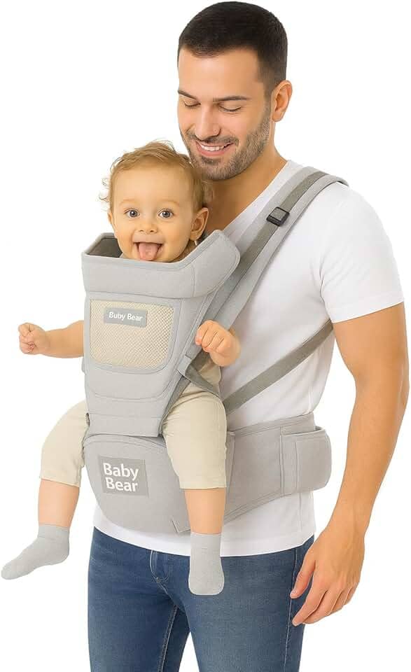 Canguru Para Bebê Ergonômico 20KG Premium 12 Posições 4 Em 1 - Confortável Seguro Ajustável Para Transporte De Criança (CINZA)