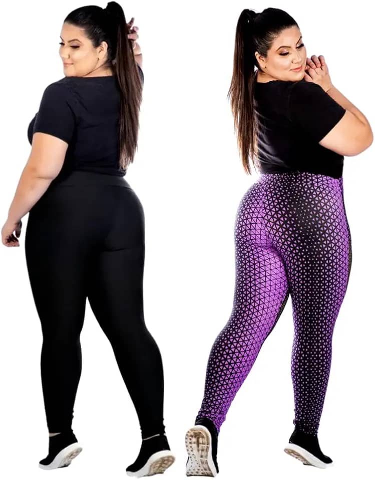 Kit 2 Leggings Plus Size G1 G2 G3 Lisa e Estampada Calça Academia Ginástica ZERO TRANSPARENCIA