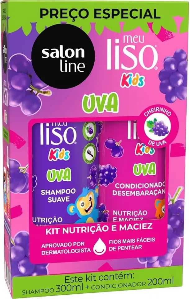 Salon Line, Kit Shampoo e Condicionador, Meu Liso Kids, Uva, Vegano - Para Cabelos Lisos, 2 Unidades