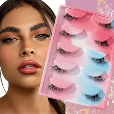 Conjunto de 5 pares de cílios postiços Fishtail, cachos C, comprimento misto de 6 a 12 mm, vários pares de cílios de meio olho