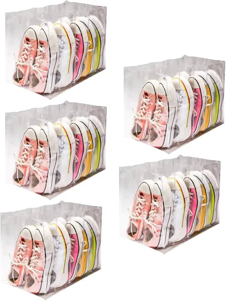 Kit 5 Colmeias Organizadoras Invisíveis De Sapatos e Tênis Feita em PVC Transparente Costura Reforçada Ótimo Acabamento Casa Organizada Vários Nichos Closet Armários Nizz Organizadores