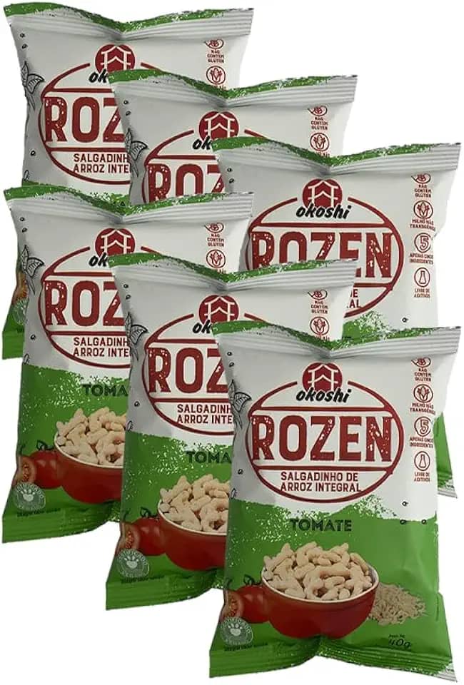 Kit 6X: Salgadinho de Arroz Integral Rozen Tomate Okoshi 50g