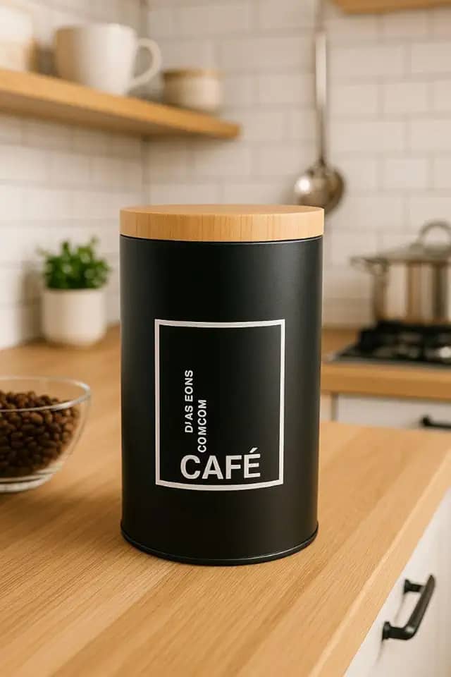 Pote Café Lata Alumínio Tampa Imita Madeira Porta Mantimentos 19cm - SHACK (Café)