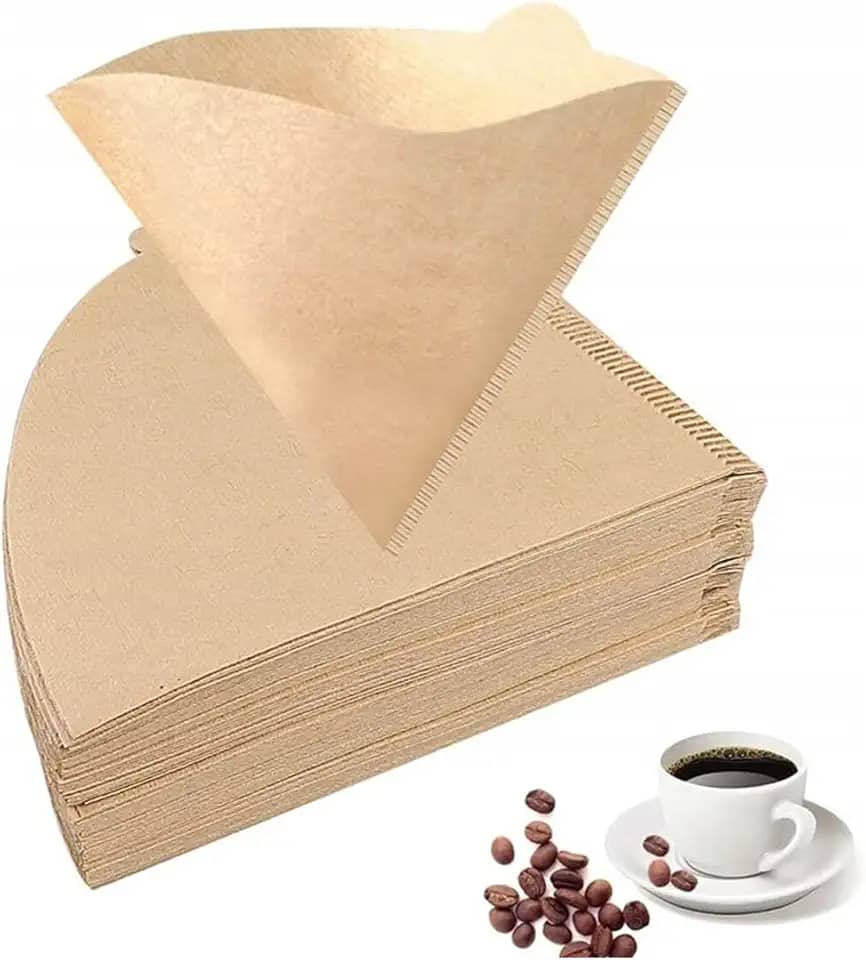 100 filtros de café em cone cru, filtros de papel para máquina de café derramada e gotejamento (2-4 xícaras)