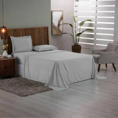 Lençol sem Elástico Cores Lisas Vários Tamanhos Micropercal 400 fios. (Cinza, Solteiro)