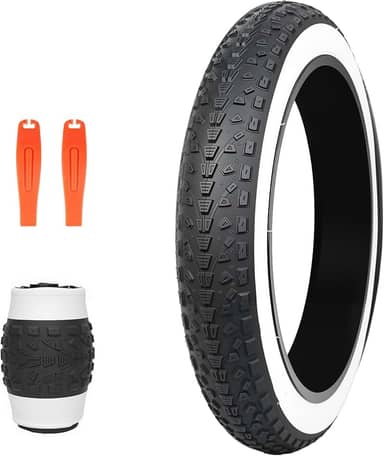 Pneu de bicicleta elétrica 20x3.0 Fat E-Bike Pneus pesados de alto desempenho resistente ao desgaste Mountain Snow Bicycle Tire, parede branca (1 pneu 2 alavancas)