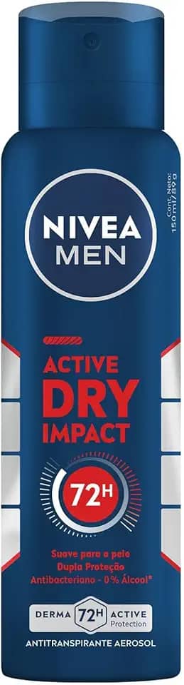 NIVEA MEN Desodorante Antitranspirante Aerossol Dry Impact 150ml - Proteção prolongada de 72h, dupla proteção antitranspirante, proteção extra seca, sem alumínio, corantes e conservantes