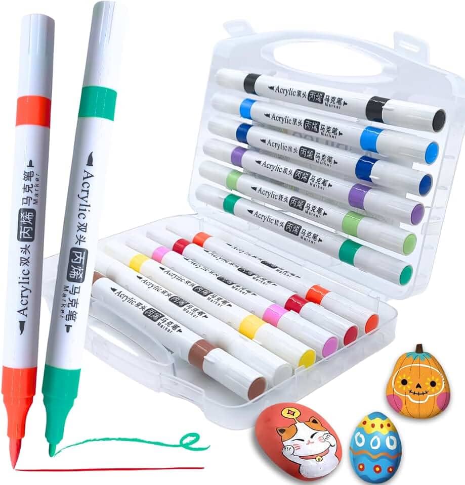 Conjunto de Marcadores Acrílicos Ponta Dupla Premium, Para Pintura de Papel, Tela, Madeira, Aço, Cerâmica, Vidro e Tecidos Marcadores Para Colorir Para Crianças e Adultos (12 cores)