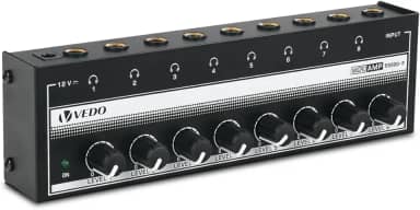HA-800P Amplificador de fone de ouvido, amplificador de áudio estéreo de 8 canais, divisor de fone de ouvido multiportas, mixer para estúdios de gravação e bandas, com 8 portas de saída e 1 porta de