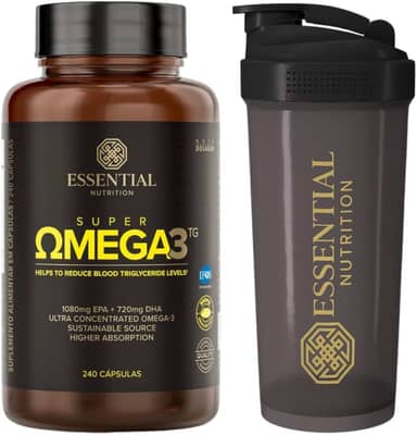 Essential Nutrition - Super Ômega 3 TG 500mg - 240 Cápsulas gel pequenas + Coqueteleira oficial