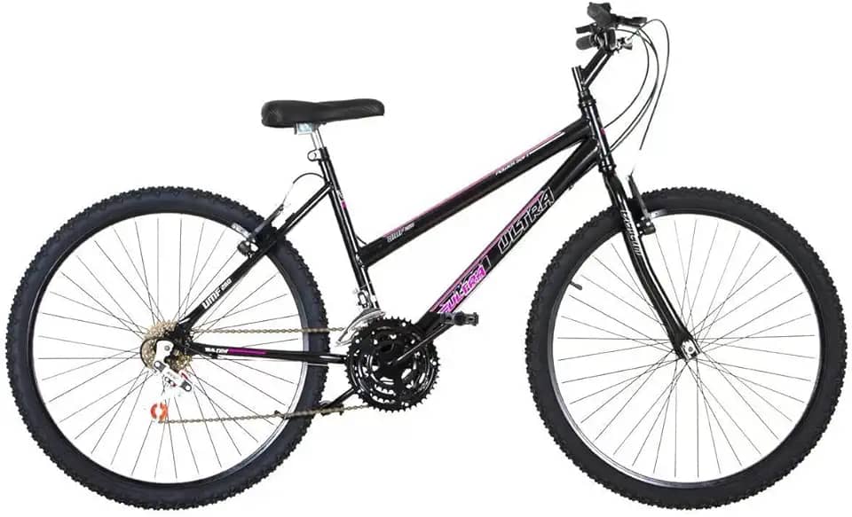 Bicicleta de Passeio Ultra Bikes Esporte Aro 26 Reforçada Freio V-Brake – 18 Marchas Preto Fosco