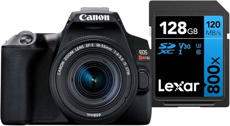Canon Câmera Digital EOS Rebel SL3 (BKUS) 1855F4STM BR kit com Cartão de Memória Lexar Blue 128GB