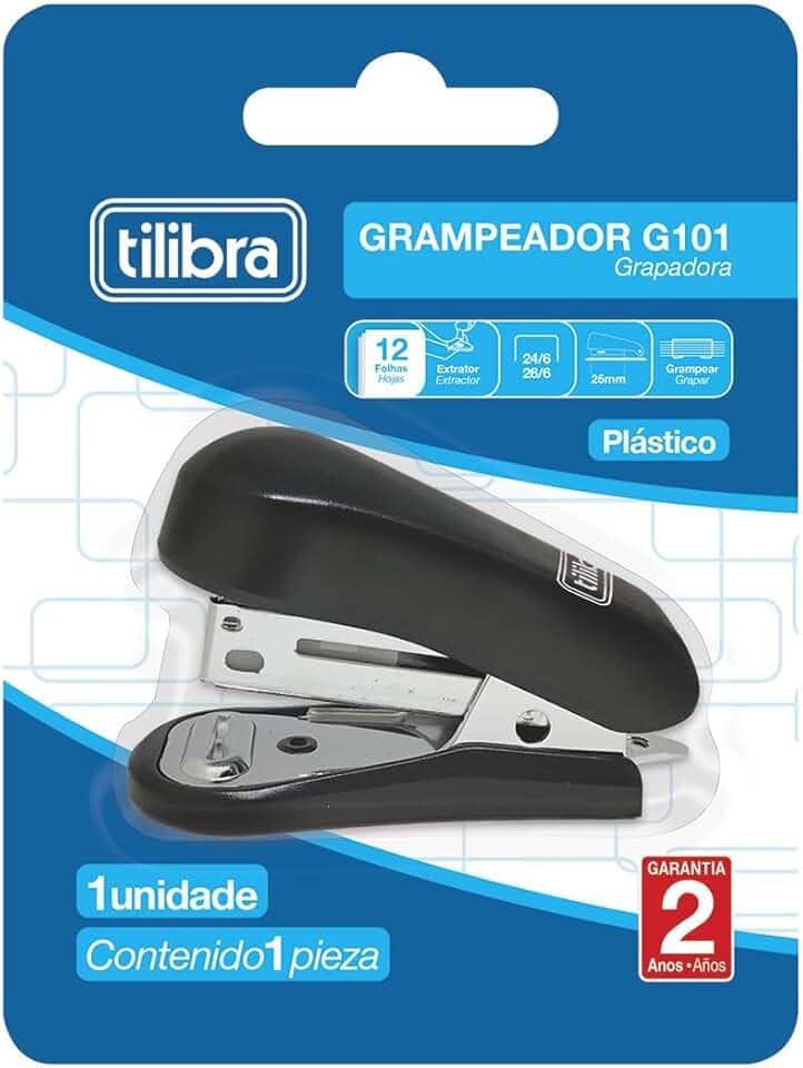 Tilibra - Grampeador 12 Folhas Mini com Extrator G101 Preto - 1 un