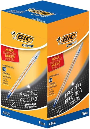 BIC, Caneta Esferográfica Escrita Fina, Cristal Fina, Azul, 50 Unidades